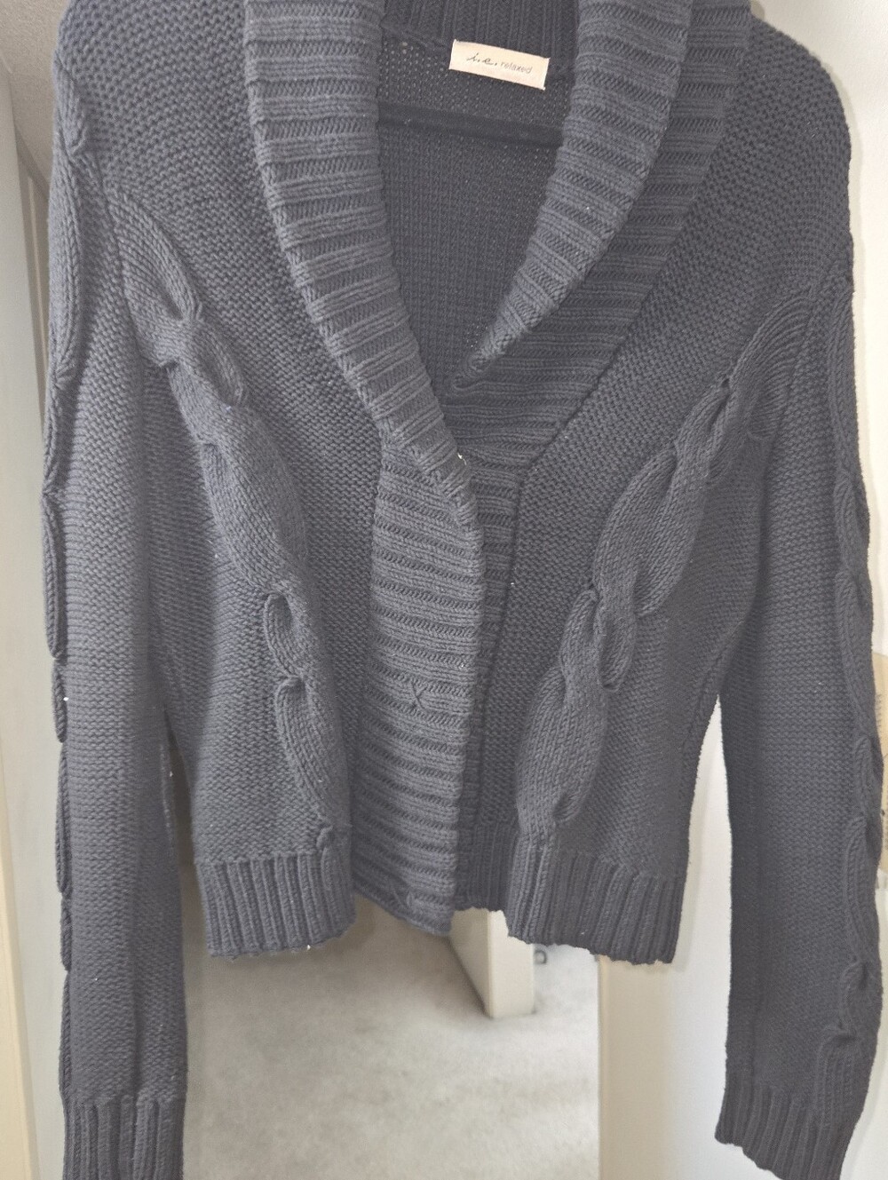 Women’s Black Cable Knit Shawl Collar Sweater Cardigan